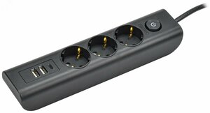 MODERN Удлинитель У03В 3 розетки с заземляющим контактом + USBх3 2м 3х1мм2 16А/250В черный