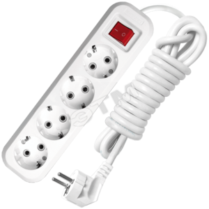 Удлинитель бытовой 4х3м с заземлением с выключателем 10А S-304