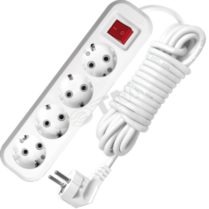 Удлинитель бытовой 4х5м с заземлением с выключателем 10А S-304