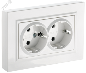 BRITE Розетка двойная с заземлением/крышкой без защитных шторок 16А в сборе РС12-3-БрБ белый