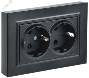 BRITE Розетка двойная с заземлением без защитных шторок 16А в сборе РС12-3-БрЧ черный