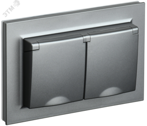 BRITE Розетка двойная с заземлением с защитными шторками и крышкой 16А в сборе IP44 РСбш12-3-44-БрС сталь