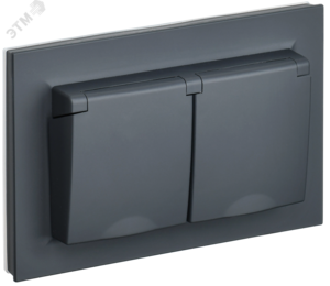 BRITE Розетка 2-местная с заземлением с защитными шторками и крышкой 16А в сборе IP44 РСбш12-3-44-БрГ графит