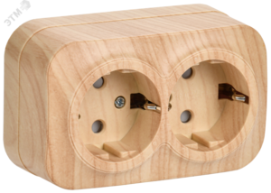 GLORY Розетка двухместная наружная с заземлением  с защитной шторкой сосна