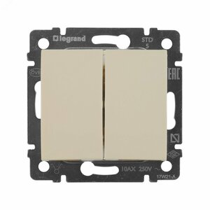 VALENA Выключатель двухклавишный в рамку слоновая кость (774305)