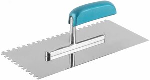 Гладилка нержав. с деревянной ручкой, 280х130 мм зубчатая, зуб 6х6 мм