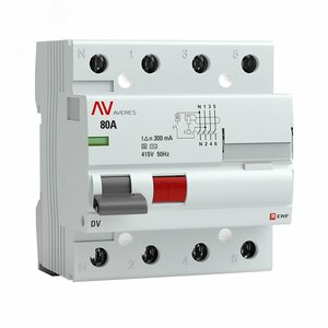 Устройство защитного отключения DV 4P 80А/300мА (S) AVERES