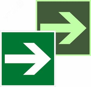 Знак эвакуационный E 02-01 »Направляющая стрелка» 200х200 мм, пластик с покрытием фотолюминесцентным ГОСТ Р 12.4.026-2001