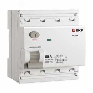Выключатель дифференциального тока (ВД) четырехполюсный 4P 80А 300mA эл-мех ВД-100N E1046M80300 PROXIMA EKF