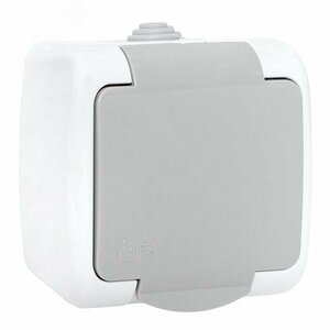 Розетка 1-местная Мурманск 16А с заземлением с крышкой IP54 серый с защитными шторками