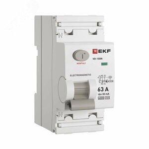 Выключатель дифференциального тока (ВД) двухполюсный 2P 63А 30mA (A) эл-мех ВД-100N E1026MA6330 PROXIMA EKF