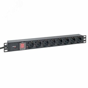 Блок розеток PDU TERACOM PRO 19» 1U 16А/250В 8 розеток Schuko с выключателем шнур питания длиной 2 метра сечение 3×1.5 мм2 вилка Schuko корпус алюминий черный
