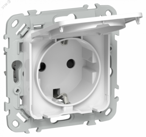 FLITE Розетка с заземлением с защитными шторками и крышкой безвинтовое крепление 16А IP44 РСшкр11-1-44-ФлБ белый IEK