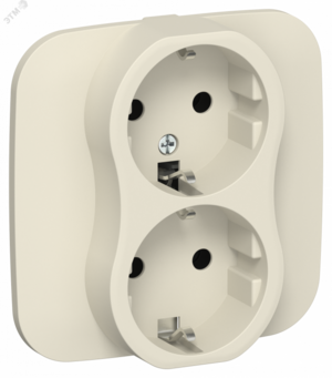 FLITE Розетка 2-местная с заземлением без защитных шторок безвинтовое крепление 16А в сборе РС12-1-А-ФлСл сливочный IEK