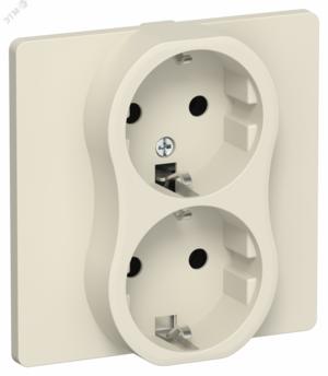 FLITE Розетка 2-местная с заземлением без защитных шторок безвинтовое крепление 16А в сборе РС12-1-К-ФлСл сливочный IEK