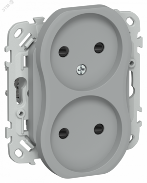 FLITE Розетка 2-местная без заземления с защитными шторками безвинтовое крепление 10А РСш02-1-ФлС серый IEK