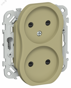 FLITE Розетка 2-местная без заземления с защитными шторками безвинтовое крепление 10А РСш02-1-ФлО оливковый IEK