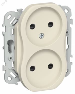FLITE Розетка 2-местная без заземления с защитными шторками безвинтовое крепление 10А РСш02-1-ФлСл сливочный IEK
