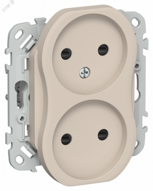 FLITE Розетка 2-местная без заземления с защитными шторками безвинтовое крепление 10А РСш02-1-ФлЛ льняной IEK