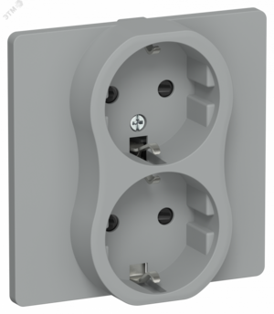 FLITE Розетка 2-местная с заземлением с защитными шторками безвинтовое крепление 16А в сборе РСш12-1-К-ФлС серый IEK