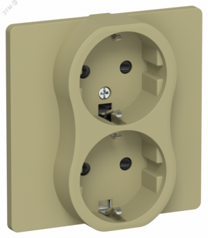 FLITE Розетка 2-местная с заземлением с защитными шторками безвинтовое крепление 16А в сборе РСш12-1-К-ФлО оливковый IEK