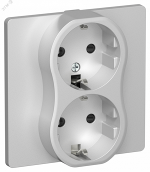 FLITE Розетка 2-местная с заземлением с защитными шторками безвинтовое крепление 16А в сборе РСш12-1-К-ФлА алюминий IEK