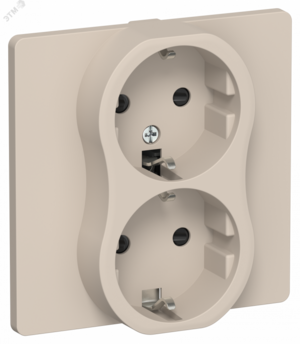 FLITE Розетка 2-местная с заземлением с защитными шторками безвинтовое крепление 16А в сборе РСш12-1-К-ФлЛ льняной IEK
