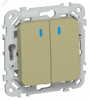 FLITE Выключатель 2-клавишный с индикацией 10А ВС12-1-1-ФлО оливковый IEK
