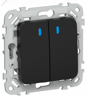 FLITE Выключатель 2-клавишный проходной с индикацией 10А ВС62-1-1-ФлЧ черный IEK