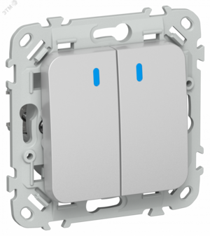 FLITE Выключатель 2-клавишный проходной с индикацией 10А ВС62-1-1-ФлА алюминий IEK